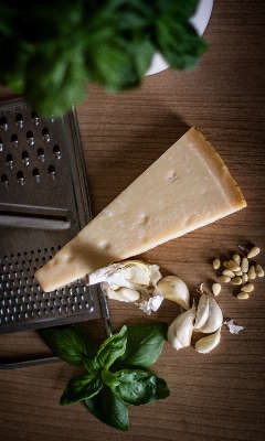 pine nuts, cheese and basil