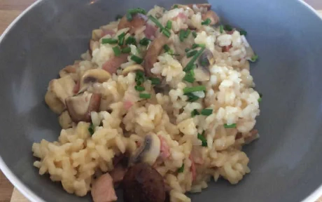 bowl of bacon and mushroom risotto