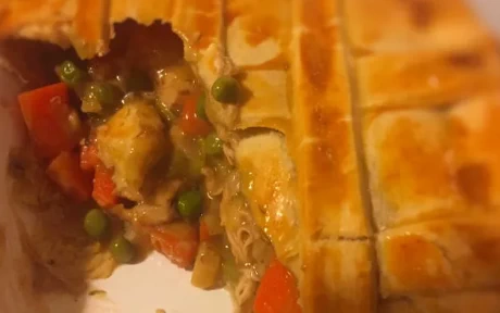 chicken and vegetable pie in a pie dish