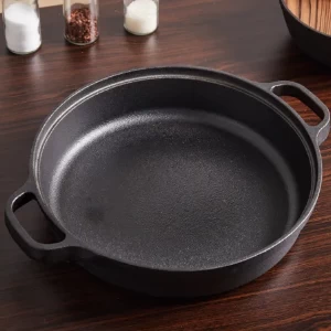 black cast iron casserole pan